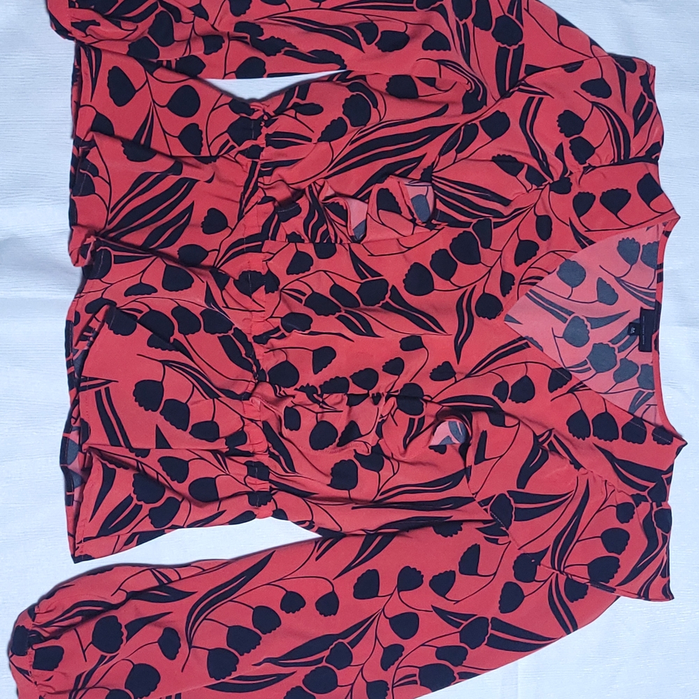 Who What Wear Womens Medium Peplum Top Red Long Sleeve V Neck Ruffles Blouse